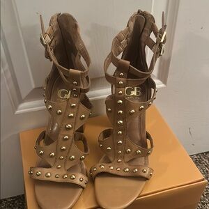 Gianni Bini Tan Gold Studded Gladiator Heels